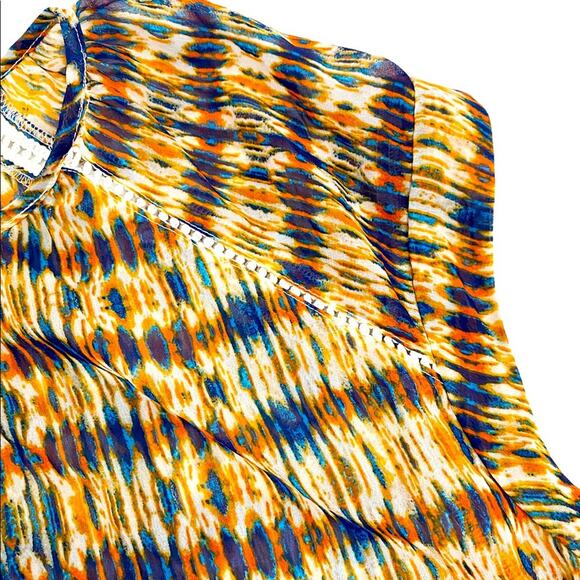 Hannah Multicolor His Lion Tassel Tie Front Crochet Detail Blouse, Size Medium - Picture 5 of 11